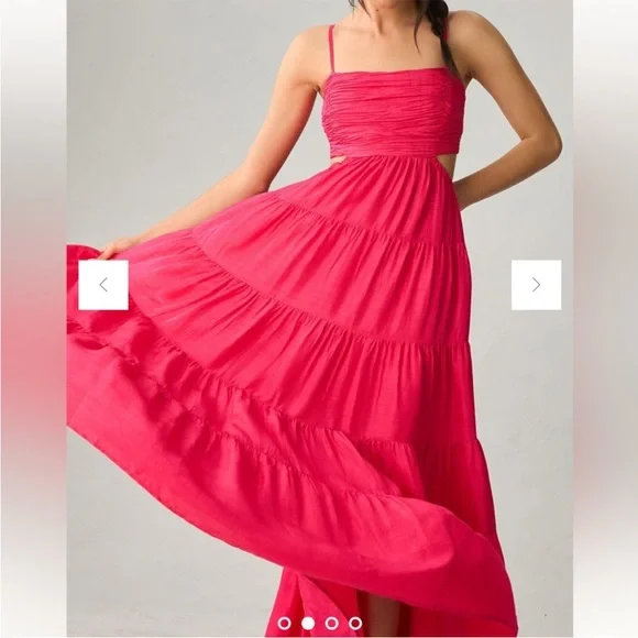 Anthropologie Let Me Be Cutout Tiered Maxi Dress Hot Pink XSP - Picture 2 of 16